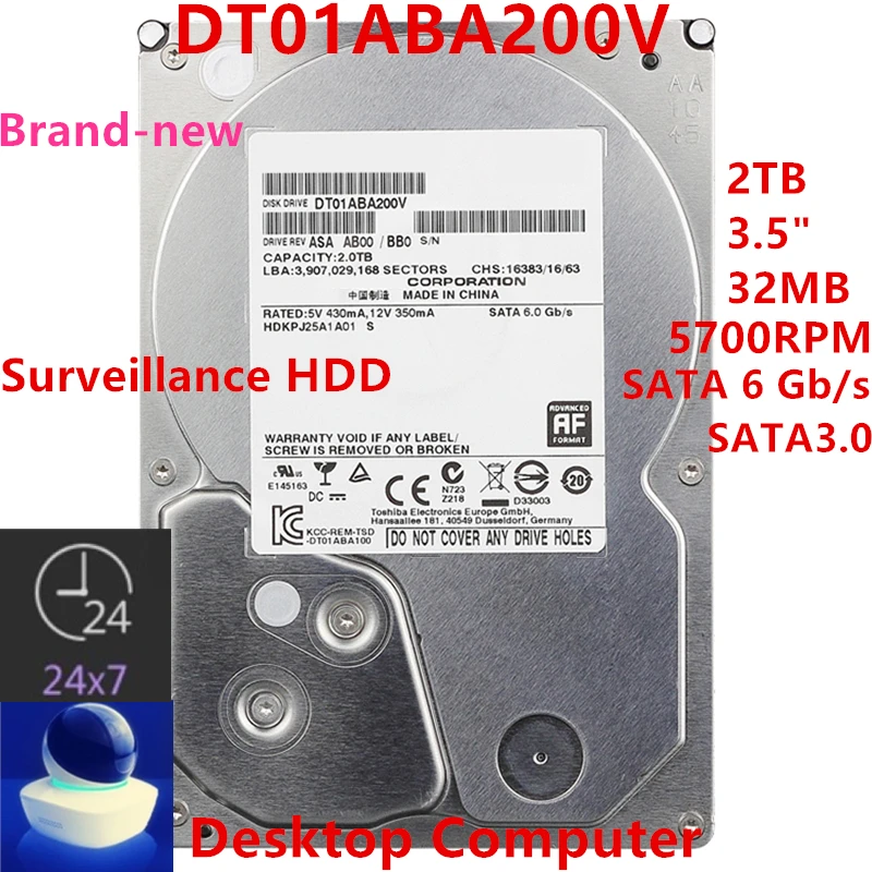 New Original Hard Disk For Toshiba 2TB SATA 3.5
