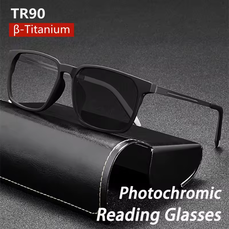 Ultraleve anti luz azul óculos de leitura fotocromático ao ar livre óptico hipermetropia leitor óculos masculino quadro completo titânio
