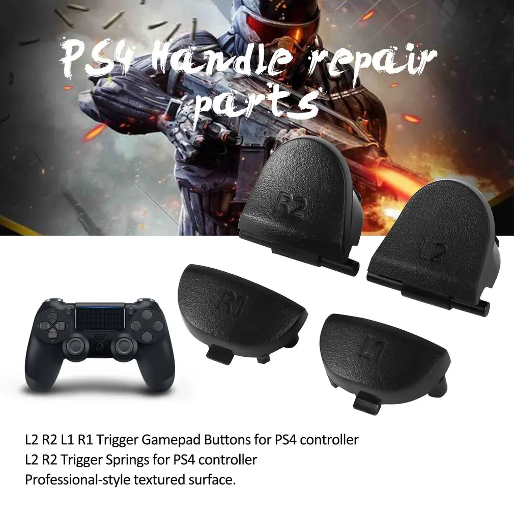 Black Replace Buttons for Dualshock 4, Triggers para PS4 Controller, Acessórios de jogos, botão com 2 molas, R1, L1, R2, L2