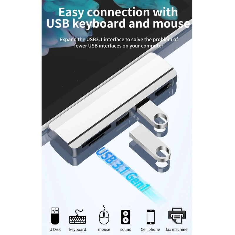 5-em-1 hub usb para a superfície pro docking station hdmi-tela de projeção hd compatível para sd/tf leitor de cartão expansão usb3.0 doca