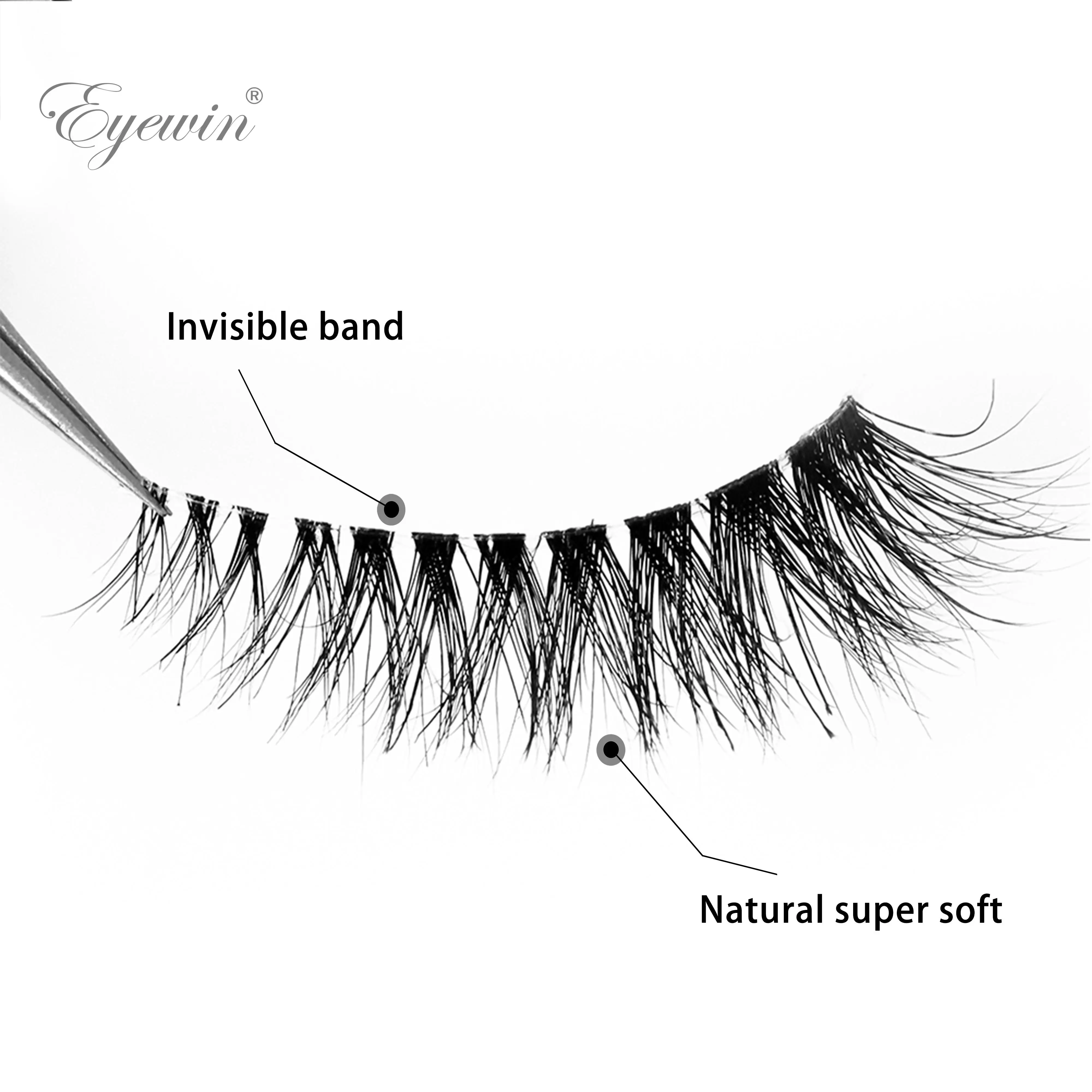 Eyewin 3D Mink Invisible Lash Handmade Crisscross Eyelashes Clear Band Soft Strip Eyelash Natural Long Wispy False Lashes Makeup