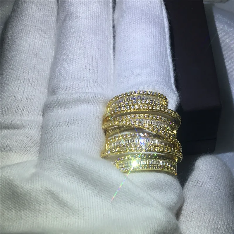 Handmade 24K Gold Diamond Ring Real 925 sterling silver Jewelry Engagement Wedding band Rings for Women Bridal Party accessory