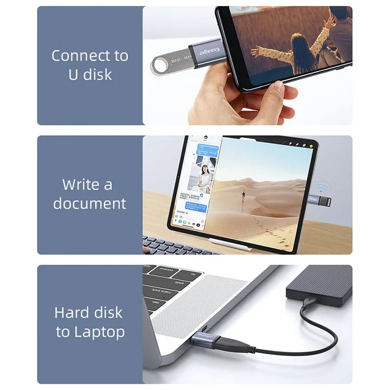 Essager USB Type C OTG Adapter Type-C USB-C Male To USB 3.0  Female Converter For Macbook Xiaomi mi Samsung USBC OTG Connector