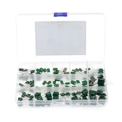 150pcs/Box 15 Values Mylar Polyester Film Capacitor Assortment Kit 0.22NF to 470NF / 100V with Plastic Case DIY