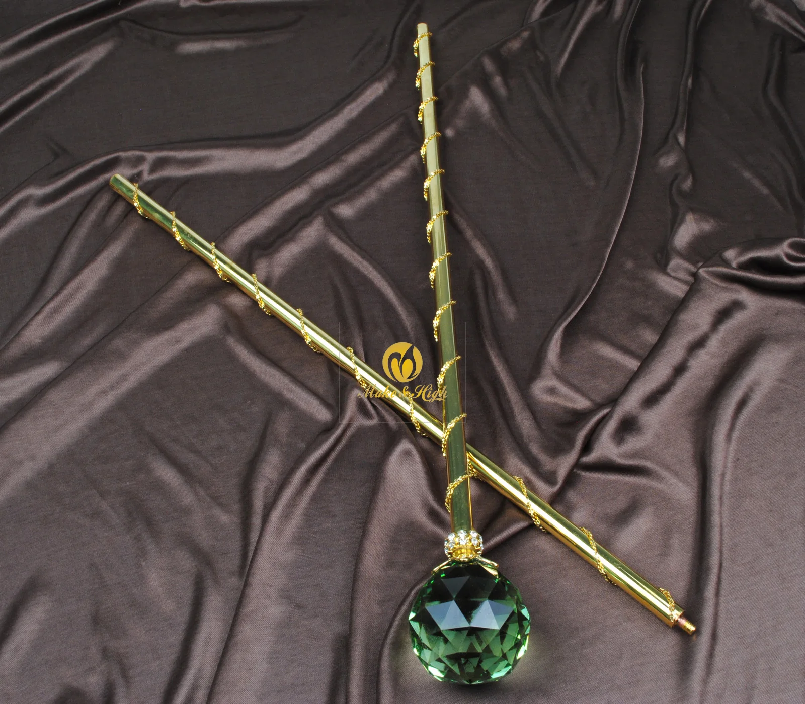 

86.5cm Green Crystal Scepter Wand Round Ball style Sceptre King Queen Bridal Pageant Party Costumes Handheld Props Accessories