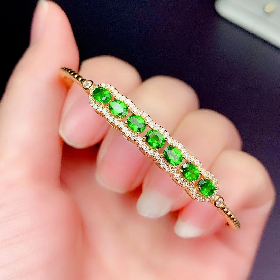 

KJJEAXCMY fine jewelry 925 sterling silver inlaid natural diopside new girl luxury hand bracelet supports test Chinese style