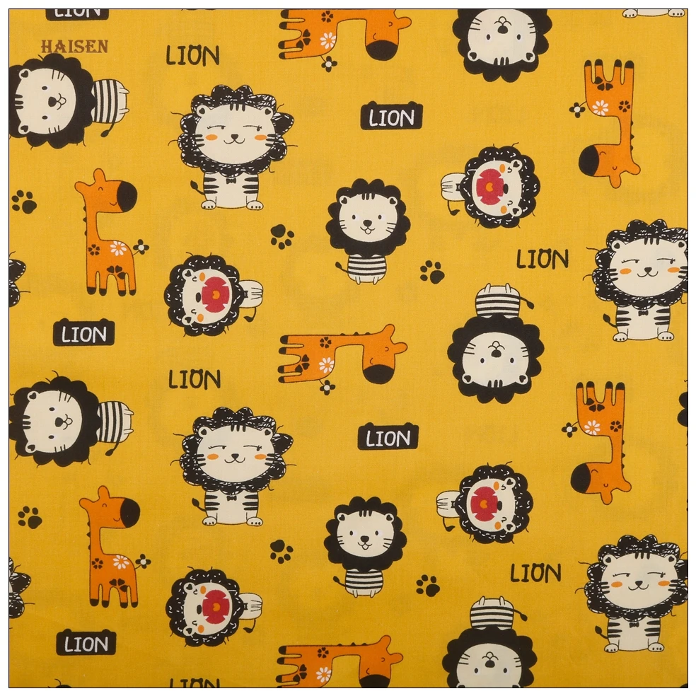 Cartoon Lion Fabric Cotton Printed Twill Colth Calico For DIY Baby Sewing&Quilting Clothes Dedding Textile Material Half Meters