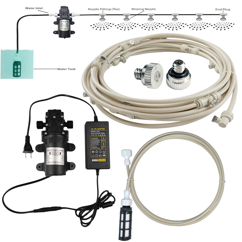 110 PSI DC 12V Self Priming Pump With Zinc Plating Fog Nozzles Aeroponics System For Patio Mist Cooling System