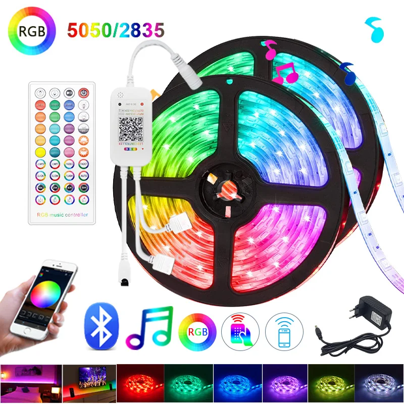 

5050 Led Strip 2835 LED Strip Light 5M 10M 15M 20M led ribbon rgb led diode tape Bluetooth Controller power adapter for Home