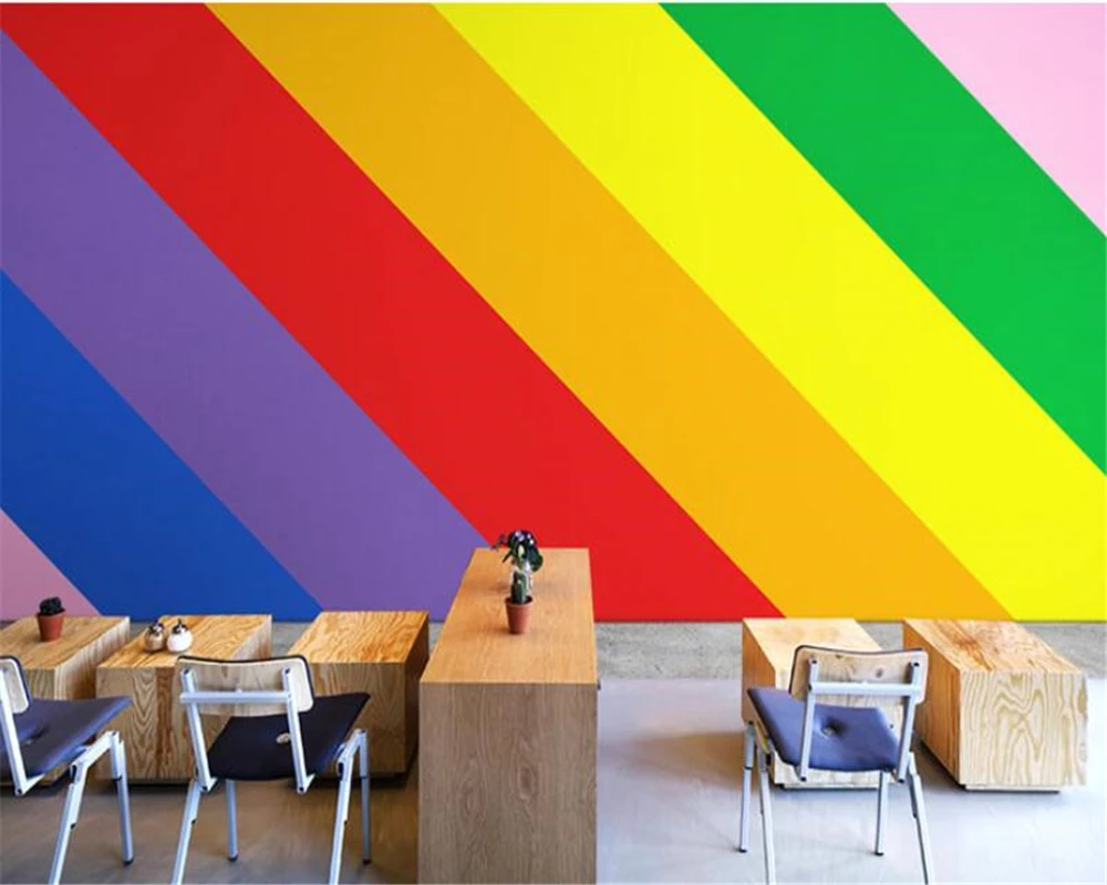 

beibehang Customized modern striped rainbow background children's princess room bedroom cartoon tooling wallpaper papier peint