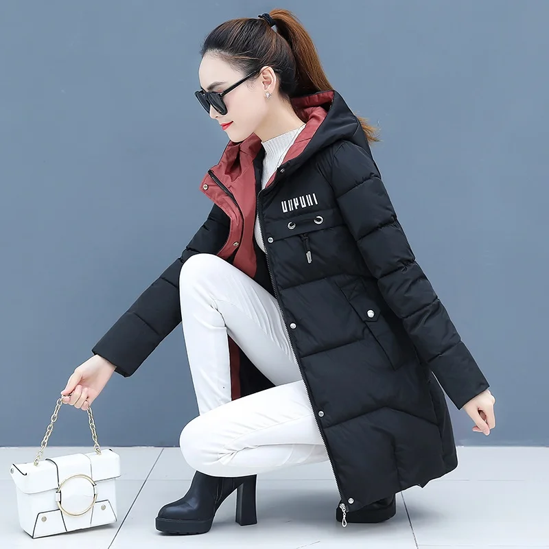 UHYTGF Loose size Parka Coat Women Winter Jacket Women Coat Hooded Coat Female Parkas Thick Cotton Padded Lining Winter Coat 448