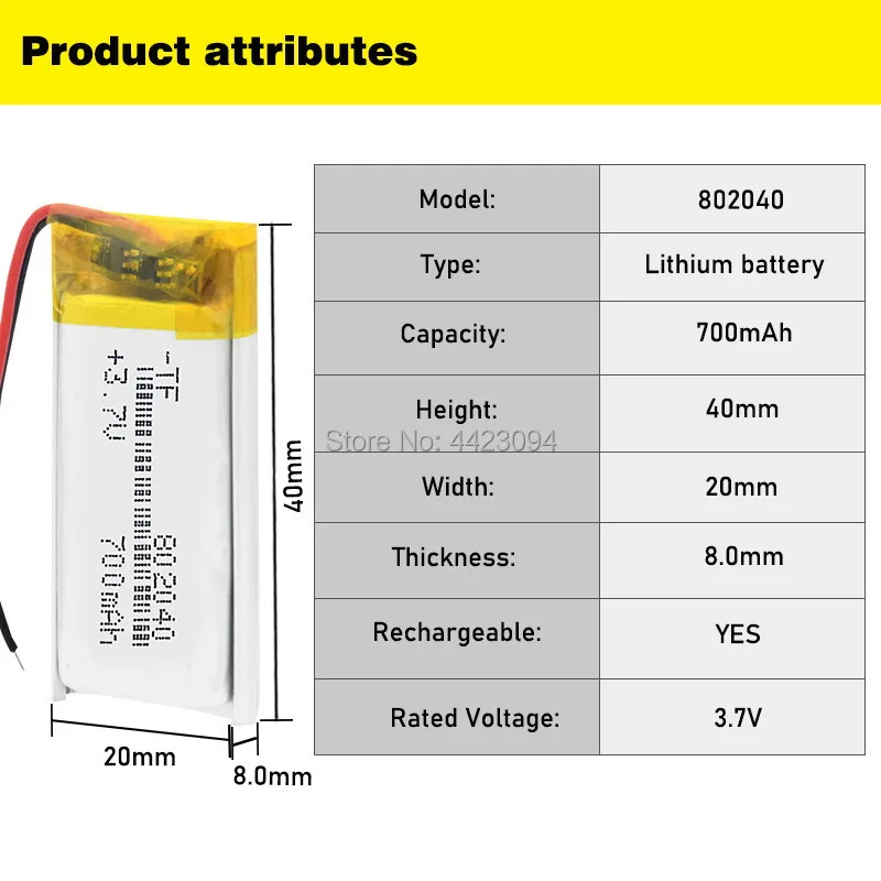 3.7v Recarregável de Iões de 802040 Li Baterias de Polímero de Lítio Lipo Li-polímero de Carga Pcb Protegido 700mAh Substituição Celular