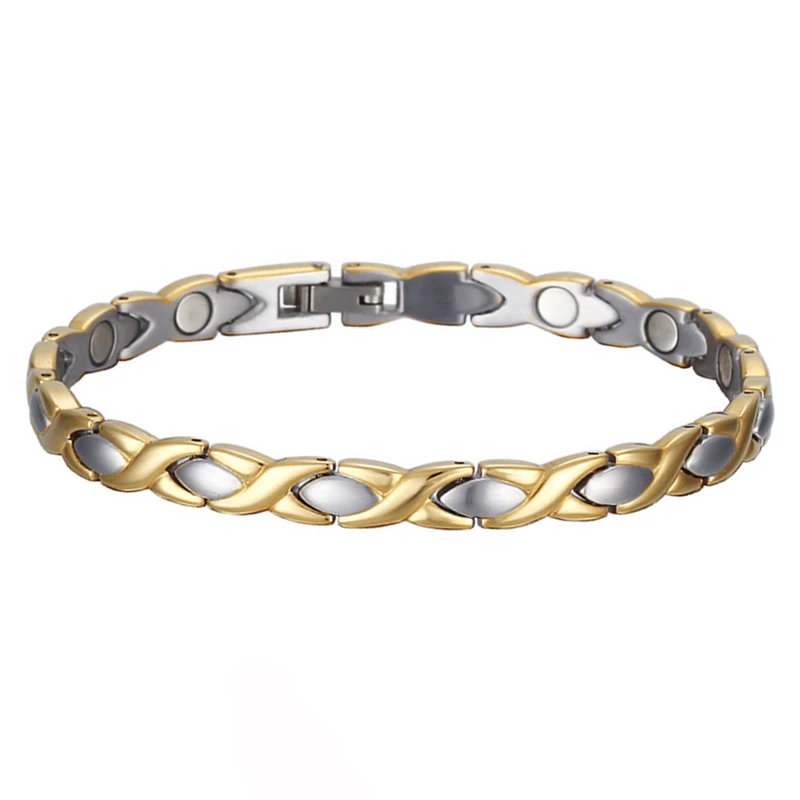 Magnetic Healthy Bracelets Jewellery Stainless Steel Chain For Women Rose Gold Color Cross Energy Bracelet Dropshipping