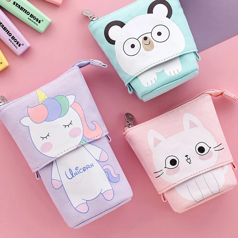 Imagem -04 - Gato Bonito Escola Lápis Case para Meninas Menino Pencilcase Lona Cartucho Caneta Bolsa Kawaii Unicórnio Canetas Caixa Titular Artigos de Papelaria Fornecimento