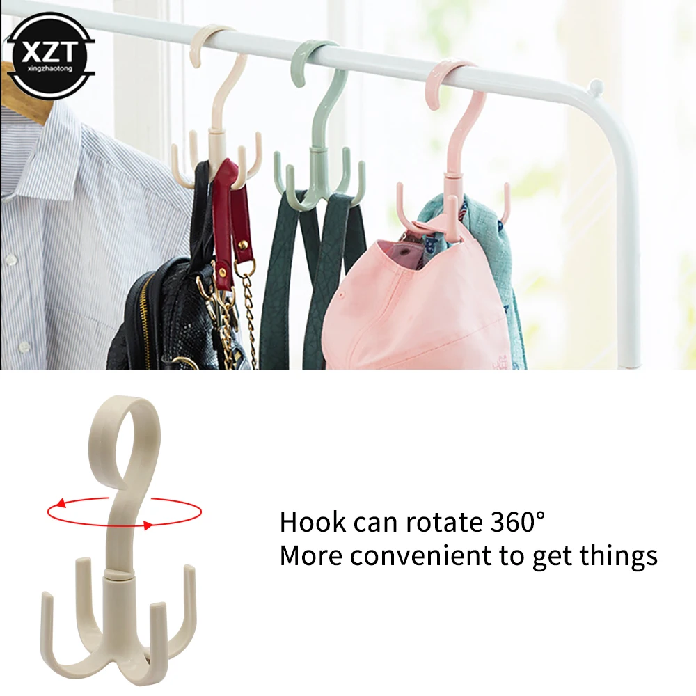 Creative Rotating Four-claw Hook Multifunctional Wardrobe Bag Storage Hook Nail-free Plastic Tie Scarf Belt Hanger Home Storage