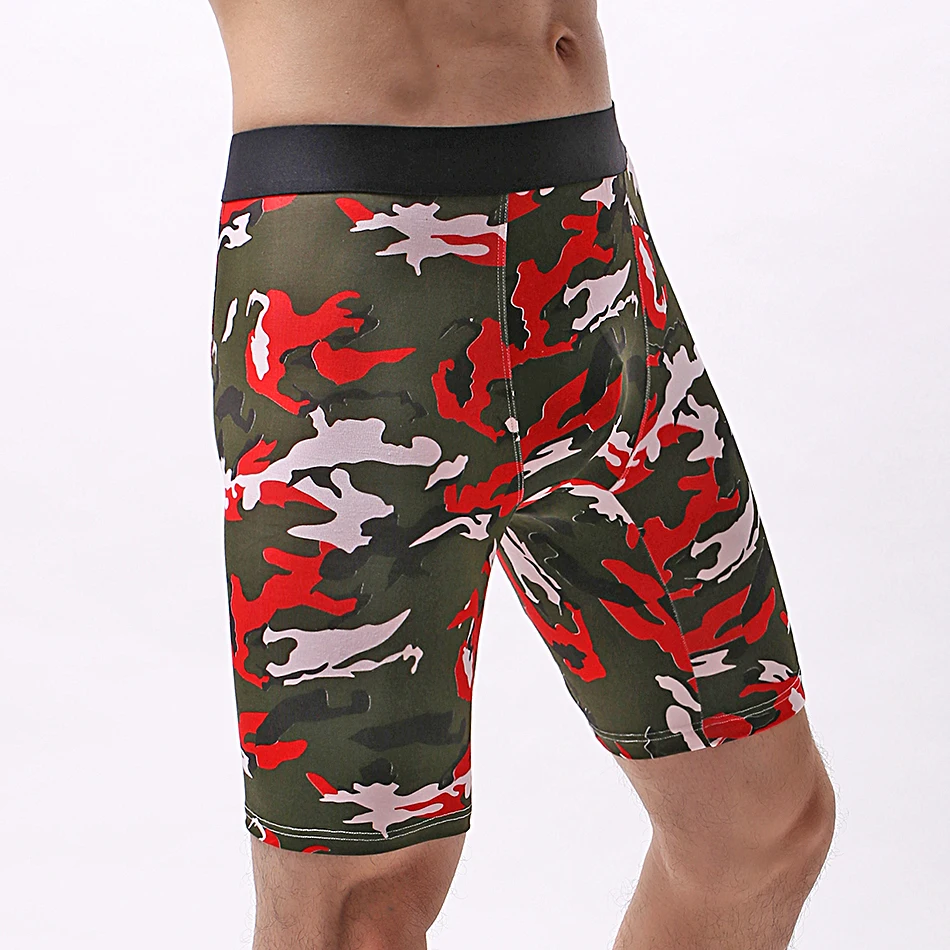 Calzoncillos Bóxer largos para hombre, talla europea, algodón, transpirables, sin abrasión en las piernas, longitud media de camuflaje