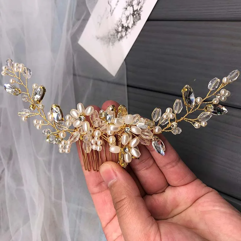 Diademas de boda para mujer, accesorios para el cabello, Tiara con diamantes de imitación, diadema de perlas, peines de novia, accesorios hechos a mano, joyería para el cabello