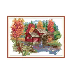 Joy Sunday Cross Stitch Scenery Mill Patterns Aida Fabric 14ct 11ct DMC Threads Counted Canvas for Embroidery Kit DIY Needlework