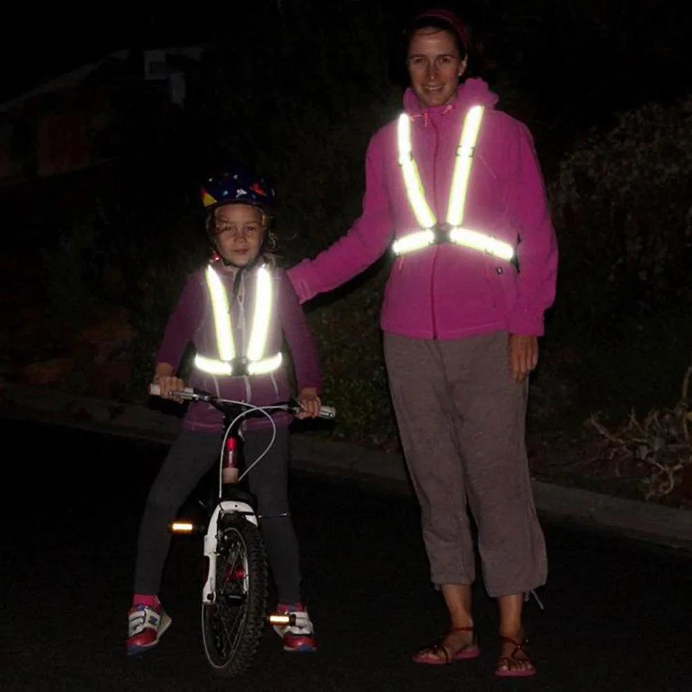 Chaleco de seguridad ajustable con tirantes reflectantes para adultos y niños, ropa para correr de noche, banda elástica, novedad