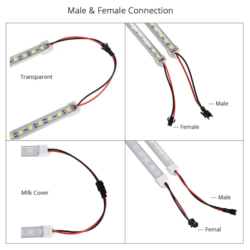 Whole kit led bar light 12v Aluminum Profile LED Strip Kitchen Light Extrusion with pvc transparent cover power supply and clips