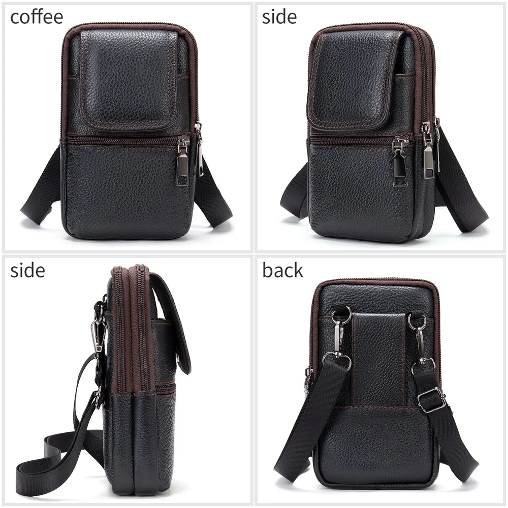 MVA Men Shoulder Messenger Crossbody Bag To Belt Man Fanny Casual Men\'s Waist Bags Leather Small Phone Pouch Cigarette Case 7488