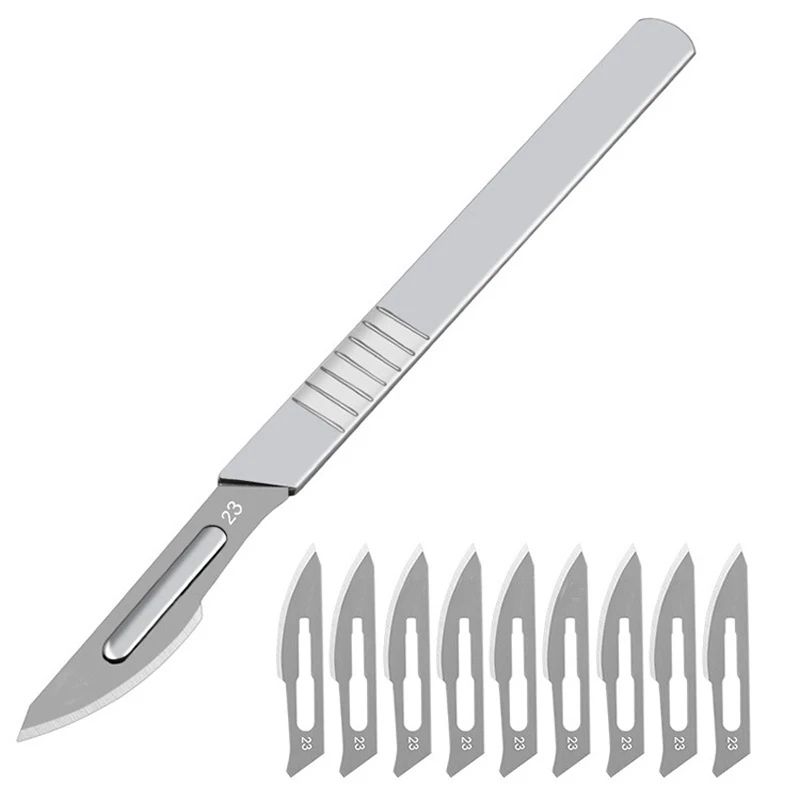 Bộ 11 Bộ Thép Carbon Khắc Kim Loại Dao Mổ Lưỡi Số 11 23 Y Tế Cắt Handel Dao Mổ Dao DIY Bộ Dụng Cụ không Trơn Trượt