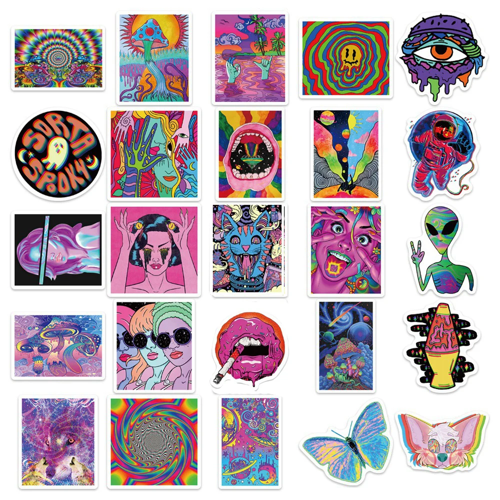 10/30/50PCS Cartoon Art Psychedelic Graffiti Stickers Aesthetic Luggage Laptop Guitar Phone Cool Waterproof Toy Sticker for Kids