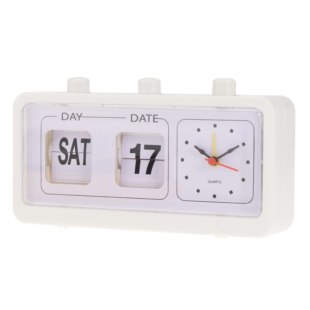 Auto Flip Down Clock Non-ticking Calendar Clock with Day Date Display