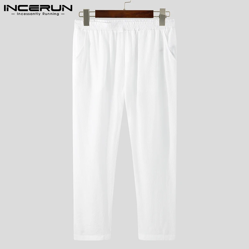 Men Sleep Pants Solid Color Homewear Elastic Waist Comfortable 2024 Thin Sleep Bottoms Men See Through Leisure Pants INCERUN