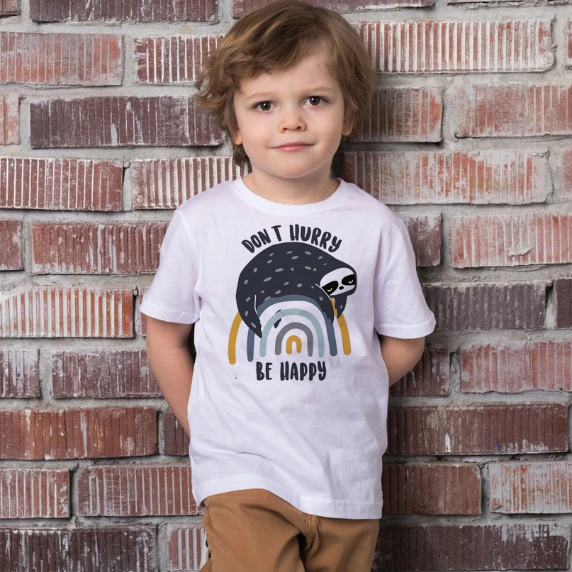 Sloth Kids Tee Rainbow Shirt Don't Hurry Be Happy Sloth Kids tops Sloth on a Rainbow shirts  Sloth theme gift for baby