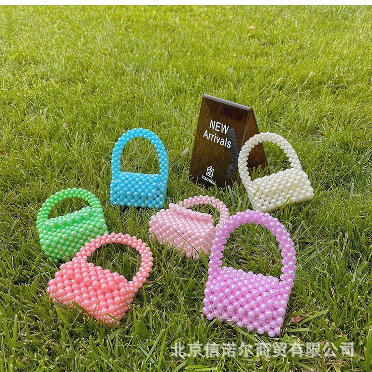 

Spring Handmade Pearl Bag Colorful Acrylic Beads Handbag Beaded Box Tote Three-Dimensional Shape Luxury Evening Party Dinner Bag