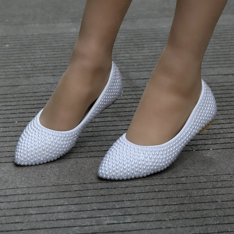 Women Flats Ballet Shoes PU Leather Breathable White flat bridal pearl wedding shoes Women Boat Shoes Ballerina Ladies Casual