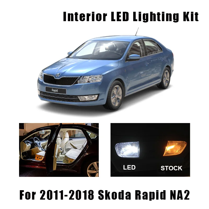 11pcs White Canbus Car LED Interior Light Map Dome Bulbs Kit Fit For 2011-2018 Skoda Rapid NA2 Trunk Cargo License Plate Lamp