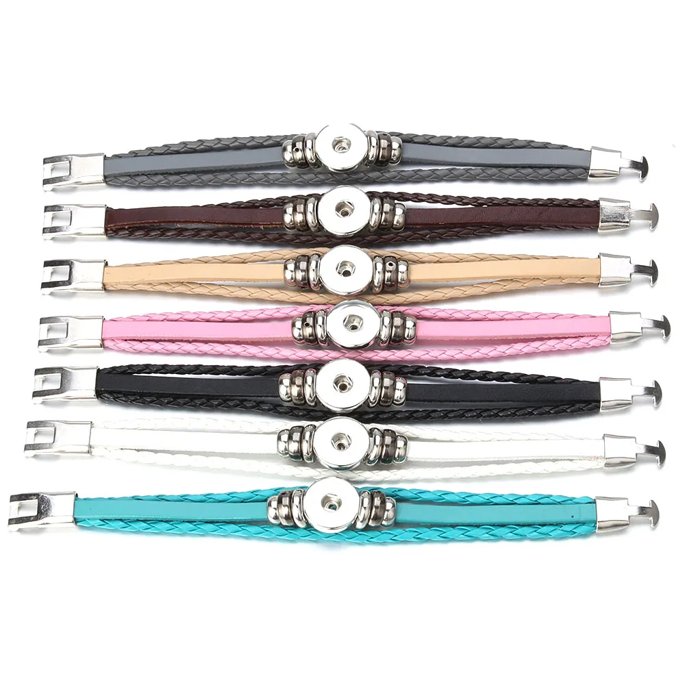 Newest Leather Snap Button Bracelet Bangle Jewelry 18mm Snap Bracelet for 20mm 18mm Handmade Braided PU Leather Button Jewelry