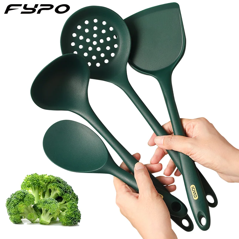 Set di pentole da cucina utensili da cucina in Silicone cucchiaio verde spatola pala mestolo scolapasta utensili da cucina resistenti al calore