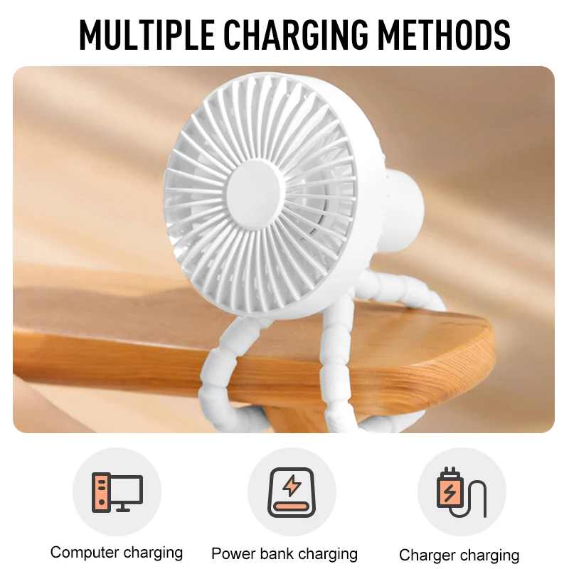 Mini Stroller Fan Cooler Clip for Baby Rechargeable Hand Fan with Head Shaking Desktop Table USB Portable Fan House Kitchen