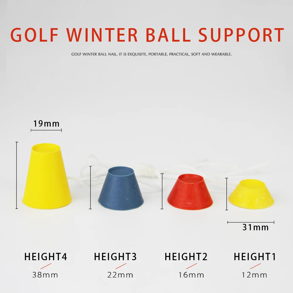 4Pcs/Set Different Heights Golf Tees Golf Winter Rubber Tee with Rope Golf Ball Holder