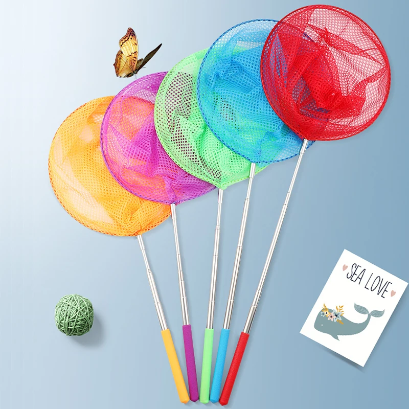 Kids Telescopic Butterfly Net Stainless Steel Extendable Children's Fishing Net Catching Bugs Insect Solid Outdoor Fishing Toy