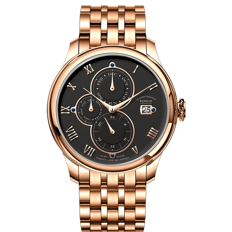 

BORMAN Luxury Automatic Mechanical Men's Watch Waterproof Sapphire Crystal Multi-function Retro Dial Full Steel Clock BM18011-1