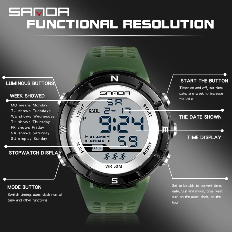 2020 SANDA 386 Top Brand Men Watches Sport Military Fashion Male Digital Quartz LED Watch For Boys Waterproof Cartoon Wristwatch