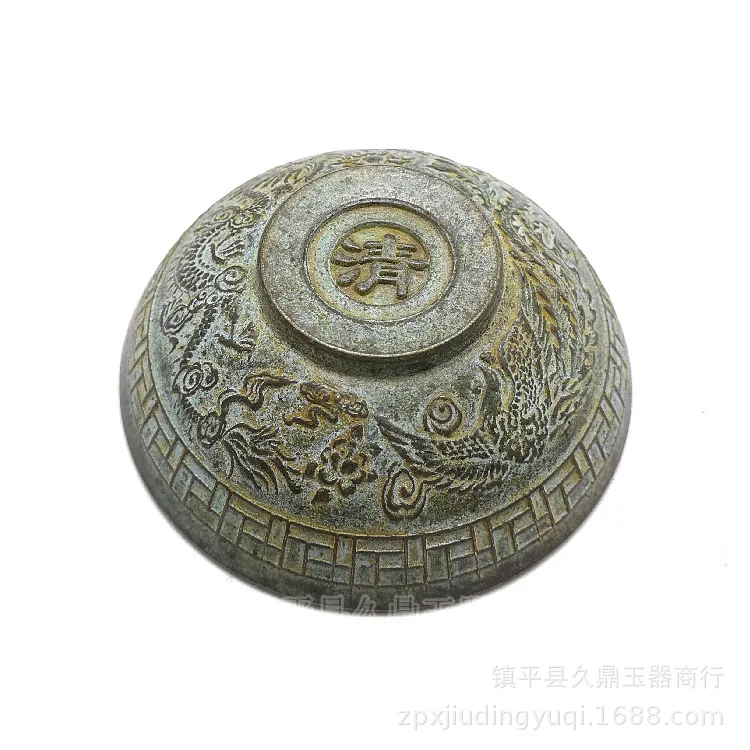 

Antique collection bronze bowl ancient dragon and phoenix pattern Qing Dynasty bronze cup set bronze handicraft gift