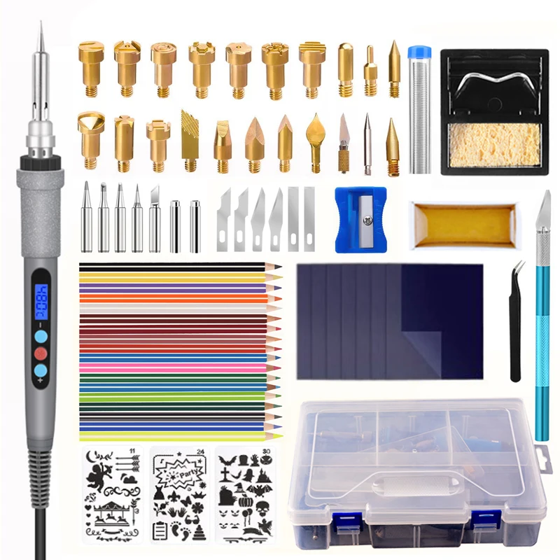 Wood Burning Tool Kit 60w LED Digital Display Thermostat Soldering Iron Set Pyrography Wood Pen, Branding / Engraving / Welding