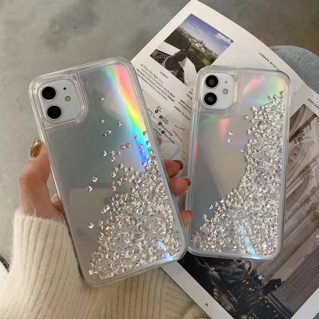 Luxury Rhinestone quicksand Laser Phone Case  For iPhone 15 14 13ProMax 12 12mini 11Promax XMAX XR 7 8 Plus Liquid glitter Cases