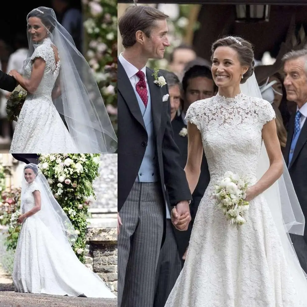 Pippa-Robe de mariée en dentelle avec manches, dos nu, train chapelle princesse, château de jardin, robes de réception de mariée, Seton ignoré, 2020