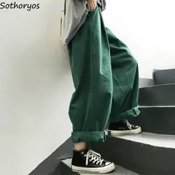 Women Pants Solid Harajuku Wide Leg Trousers Womens Leisure New Retro Ankle-length All-match Korean Style Ulzzang Daily Fashion