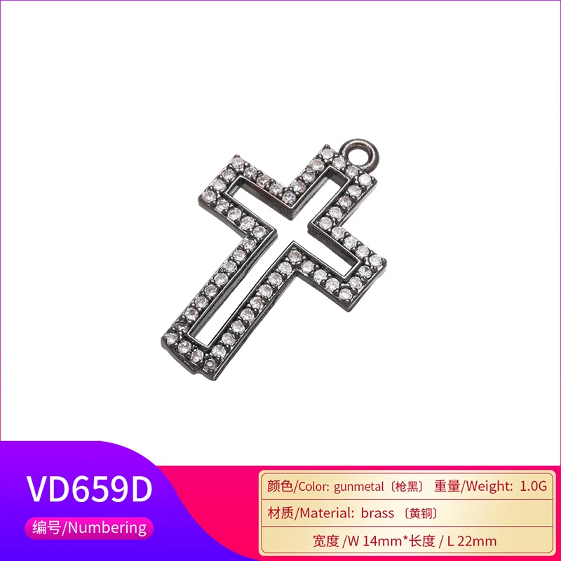 ZHUKOU 14x22mm brass crystal charming cross necklace pendant for women DIY necklace jewelry Accessories making model: VD659