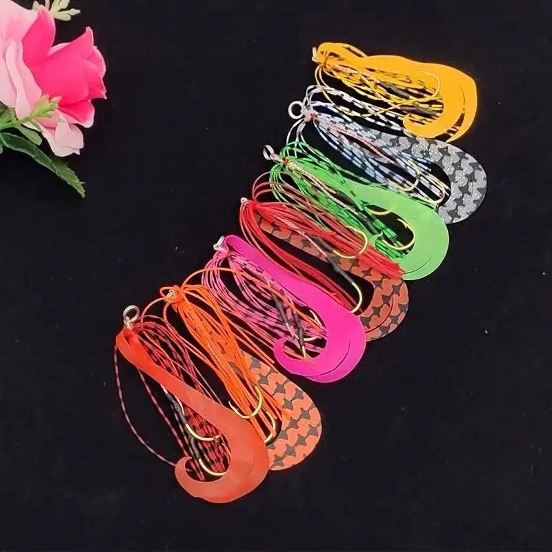 50pcs Silicone Skirt Jig Replacement with hook Slider Rig Spare Hooks sliding kabura style lures hook 13# 7 colors