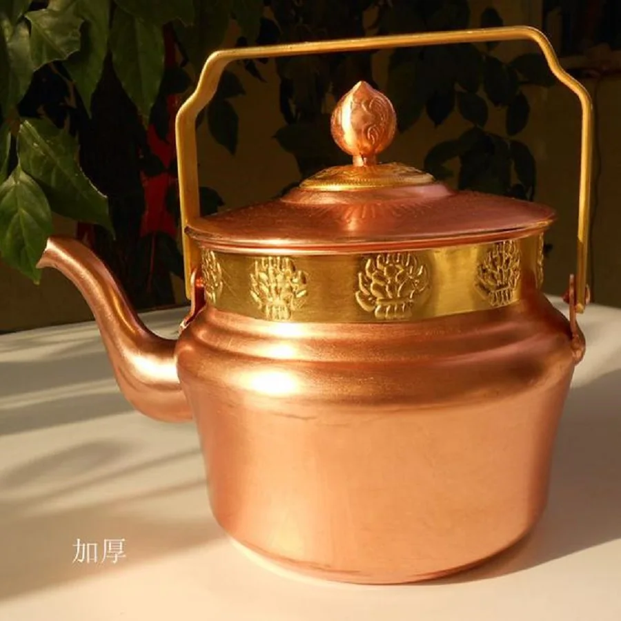 Thick Pure Copper Teapot Water Kettle Lotus with Lid Handle Upscale Gift