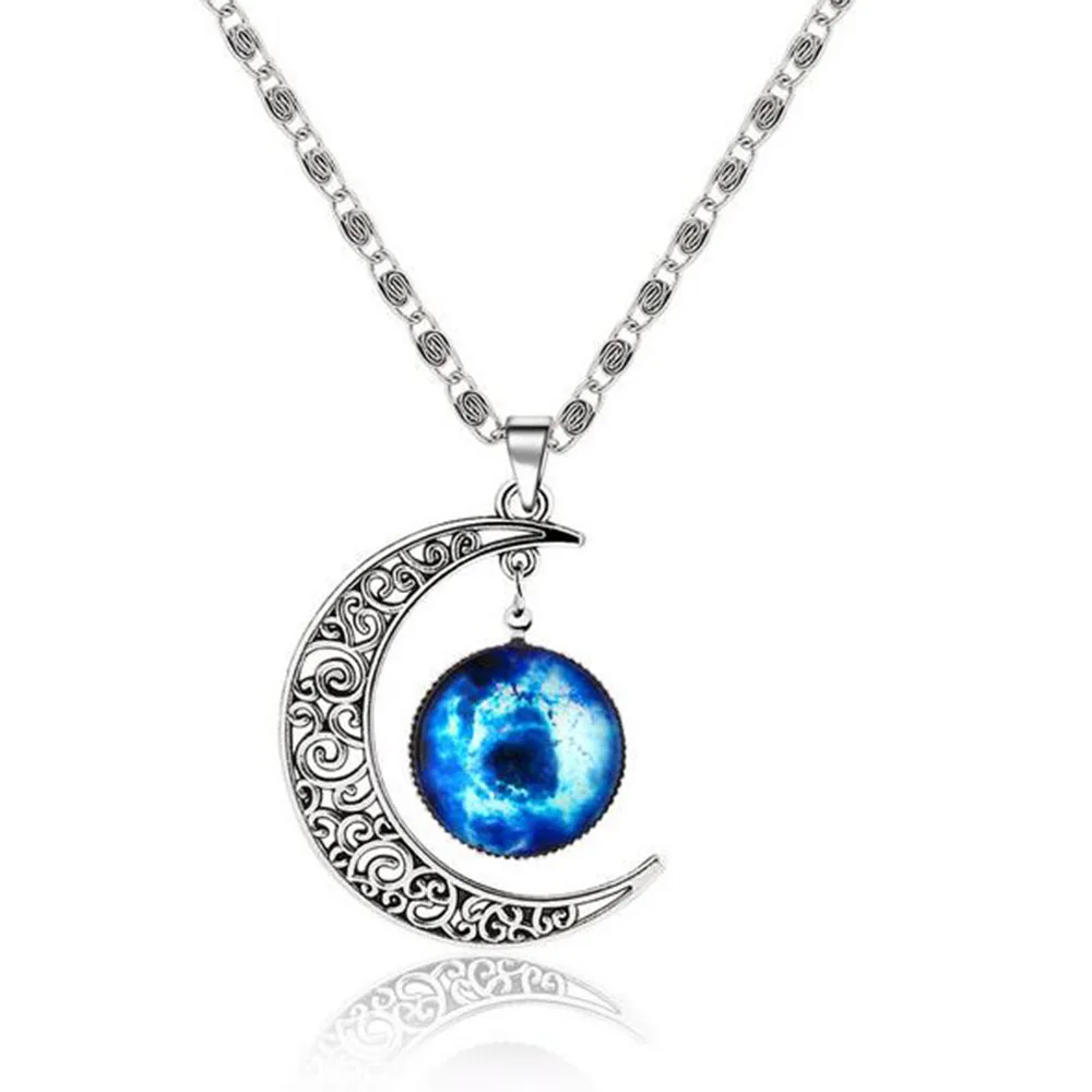 11 Types HOT Fantasy Space Planet Moon Long Necklace Women Cool Time Gem Pendant Necklaces for Women Neckless Jewelry