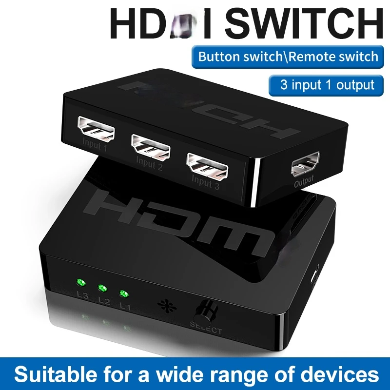 Conmutador 3 en 1 de salida 1080P compatible con HDMI, mando a distancia 1080p, 4K, divisor de vídeo compatible con HDMI para HDTV,PC,PS3,PS4,XBOX